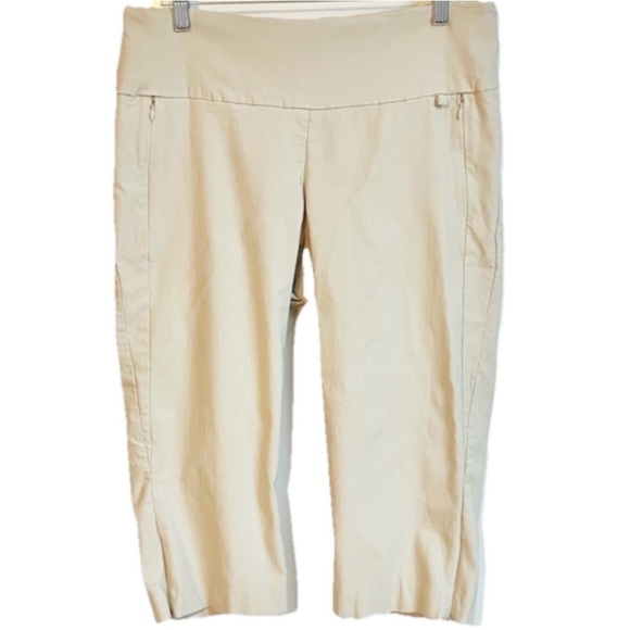Swing Control Women’s Crop Pants Pull On Waist Size 16 Solid Tan Khaki Stretchy - Picture 1 of 9